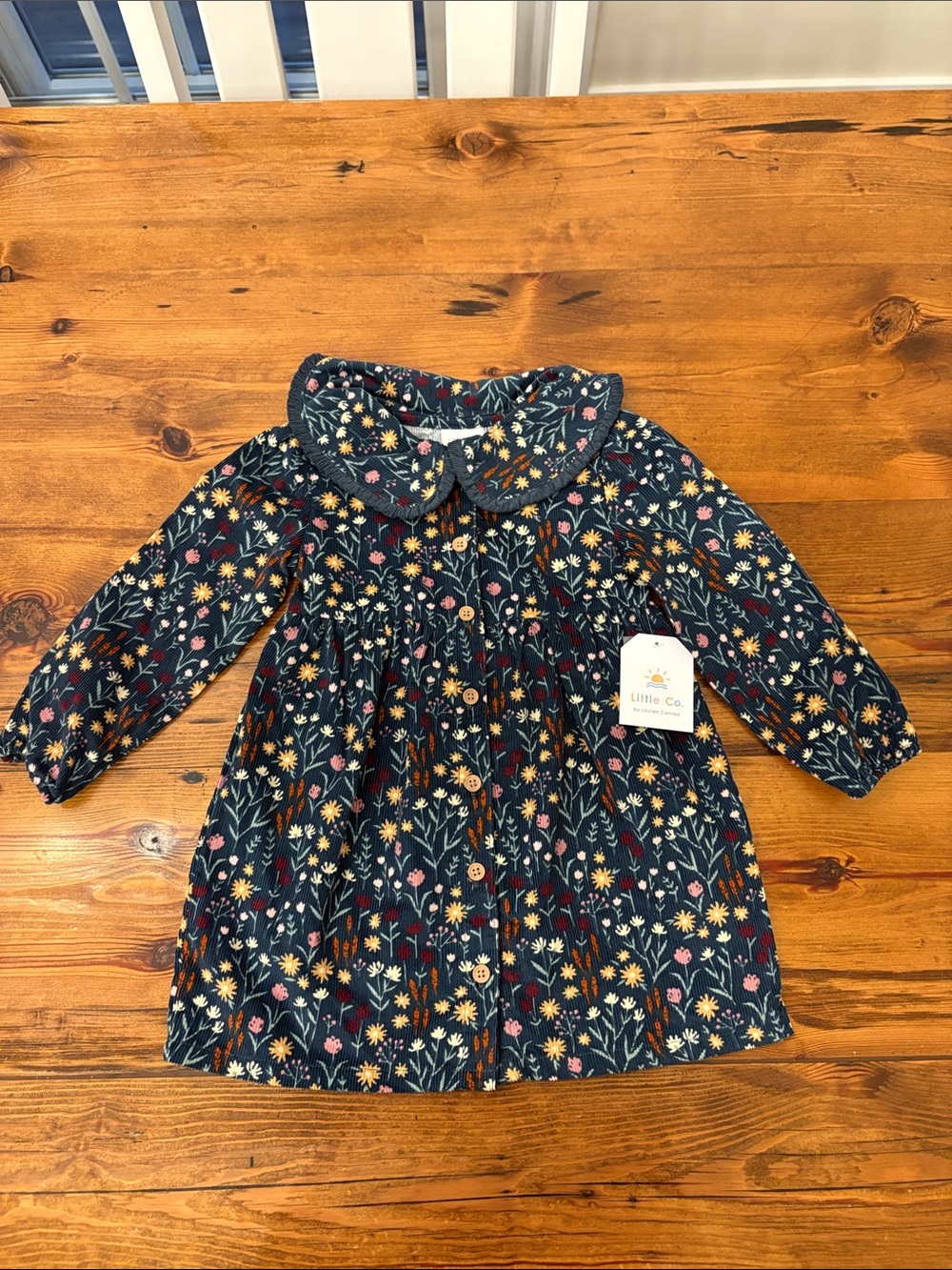 Little Co. Girls' Navy Floral Peter Pan Collar Dress